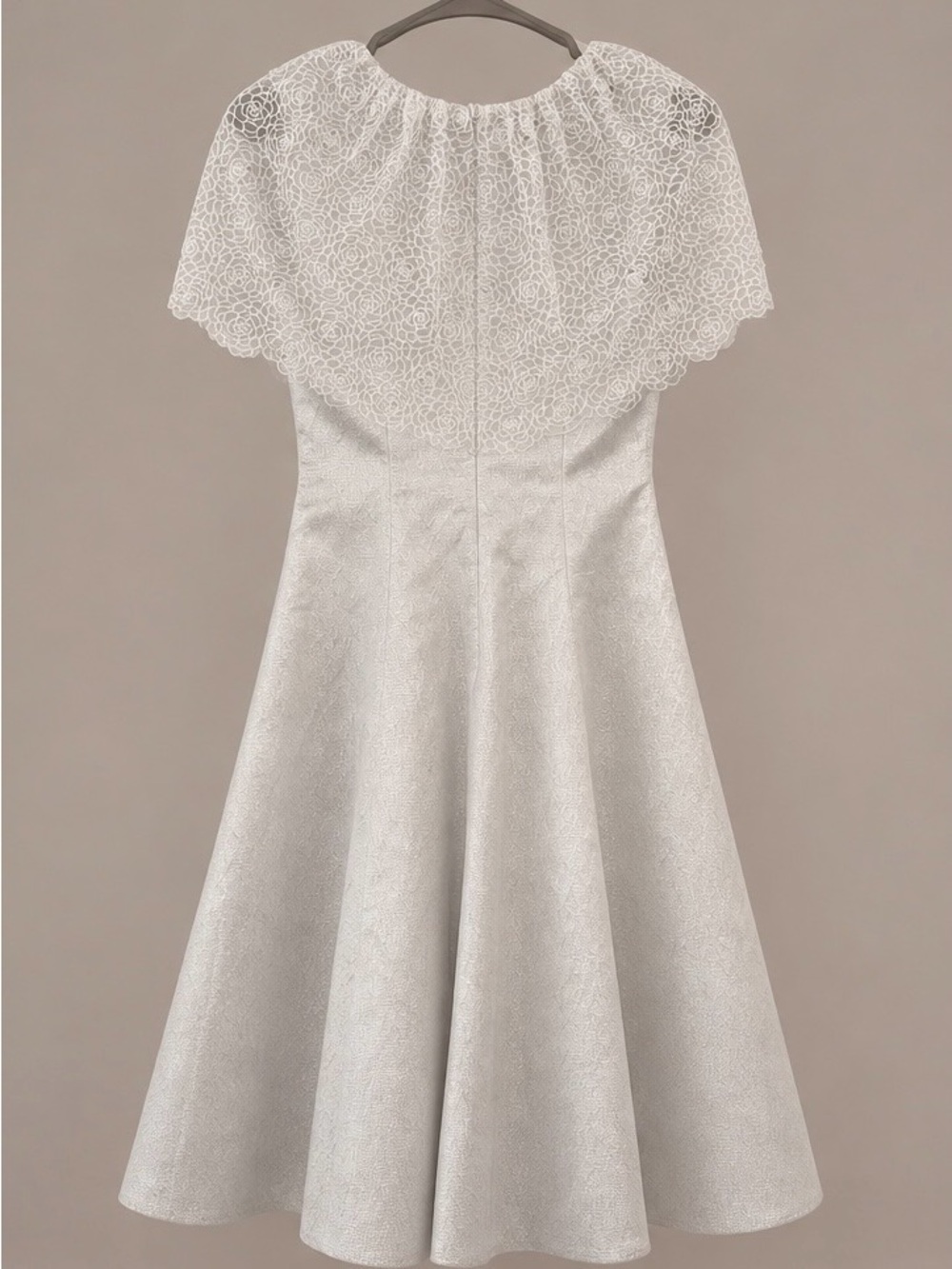 White Lace Yoke A-Line Glimmering Dress - Picture 2 of 8